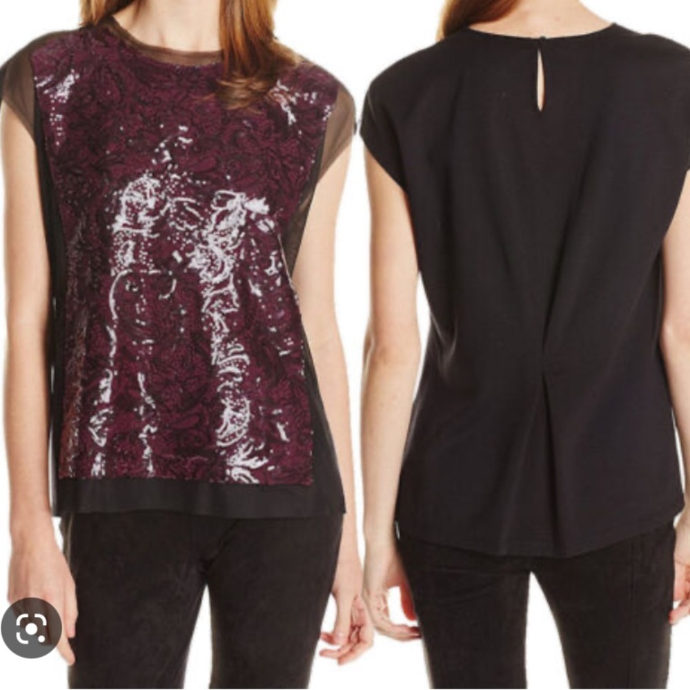 BCBG Maxazria - Obree sequinned front blouse - Deep port Size XS